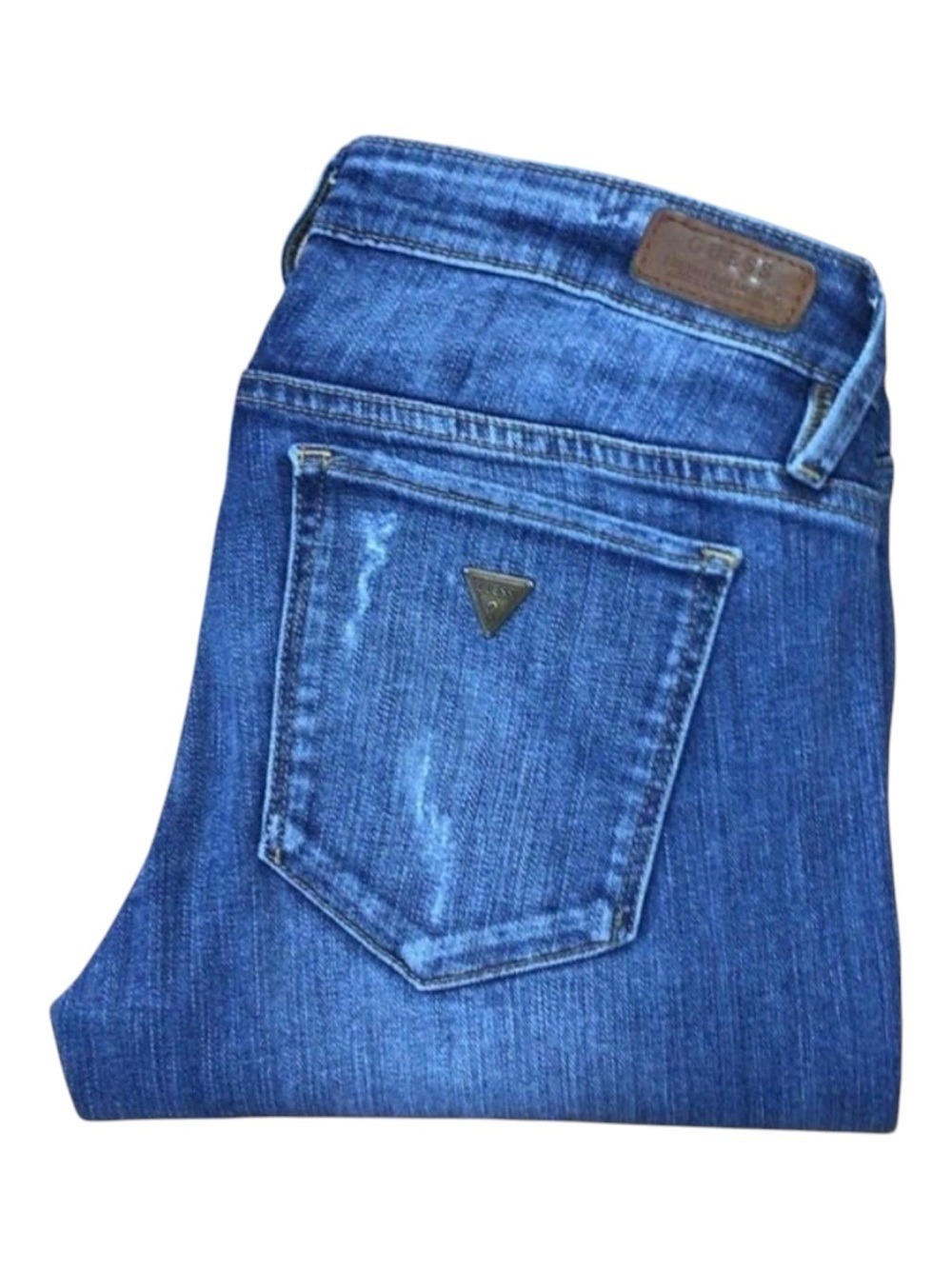 GUESS Y2K Low Rise Bootcut Distressed Stretch Jeans Women Size 28 Denim McBling